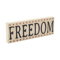 FREEDOM w/ Red Stars On Creme MDF Block Sign 4x11x1 VHC Brands