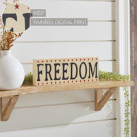 FREEDOM w/ Red Stars On Creme MDF Block Sign 4x11x1 VHC Brands
