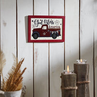 Shiplap God Bless America Red Truck Bunting & Fireworks MDF Wall Sign 8x12 VHC Brands