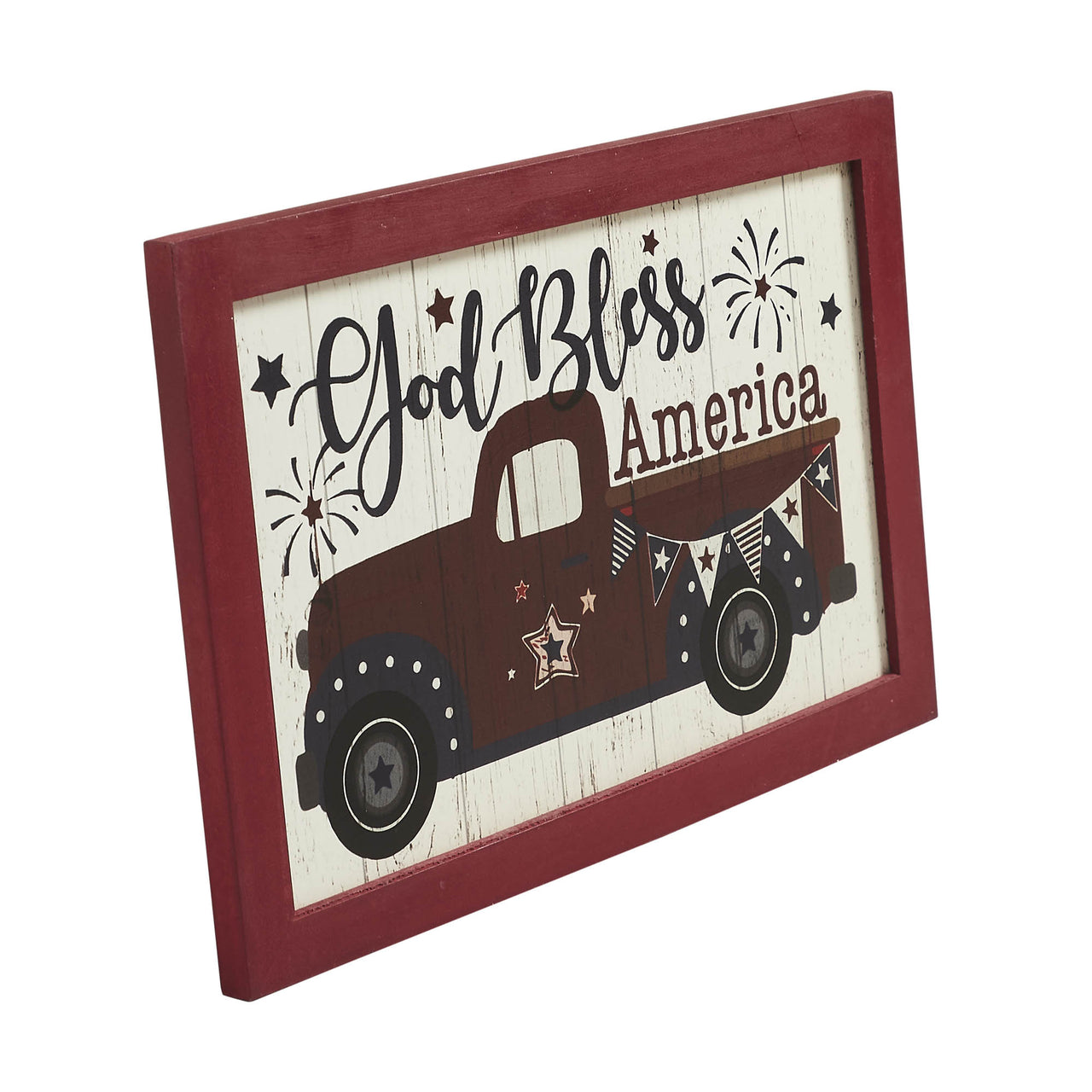 Shiplap God Bless America Red Truck Bunting & Fireworks MDF Wall Sign 8x12 VHC Brands