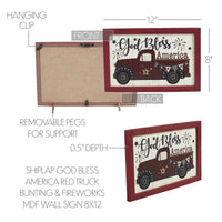 Shiplap God Bless America Red Truck Bunting & Fireworks MDF Wall Sign 8x12 VHC Brands