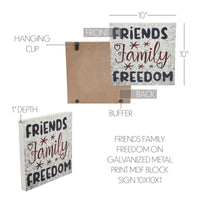 Friends Family Freedom On Galvanized Metal Print MDF Block Sign 10x10x1 VHC Brands