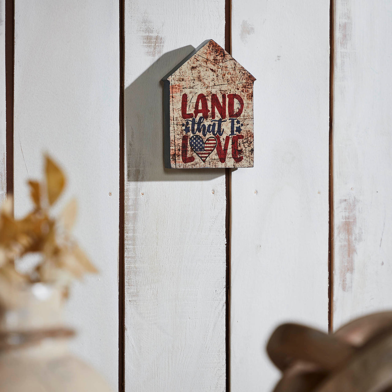 Land That I Love House Shaped Block Sign 6x4x1 VHC Brands