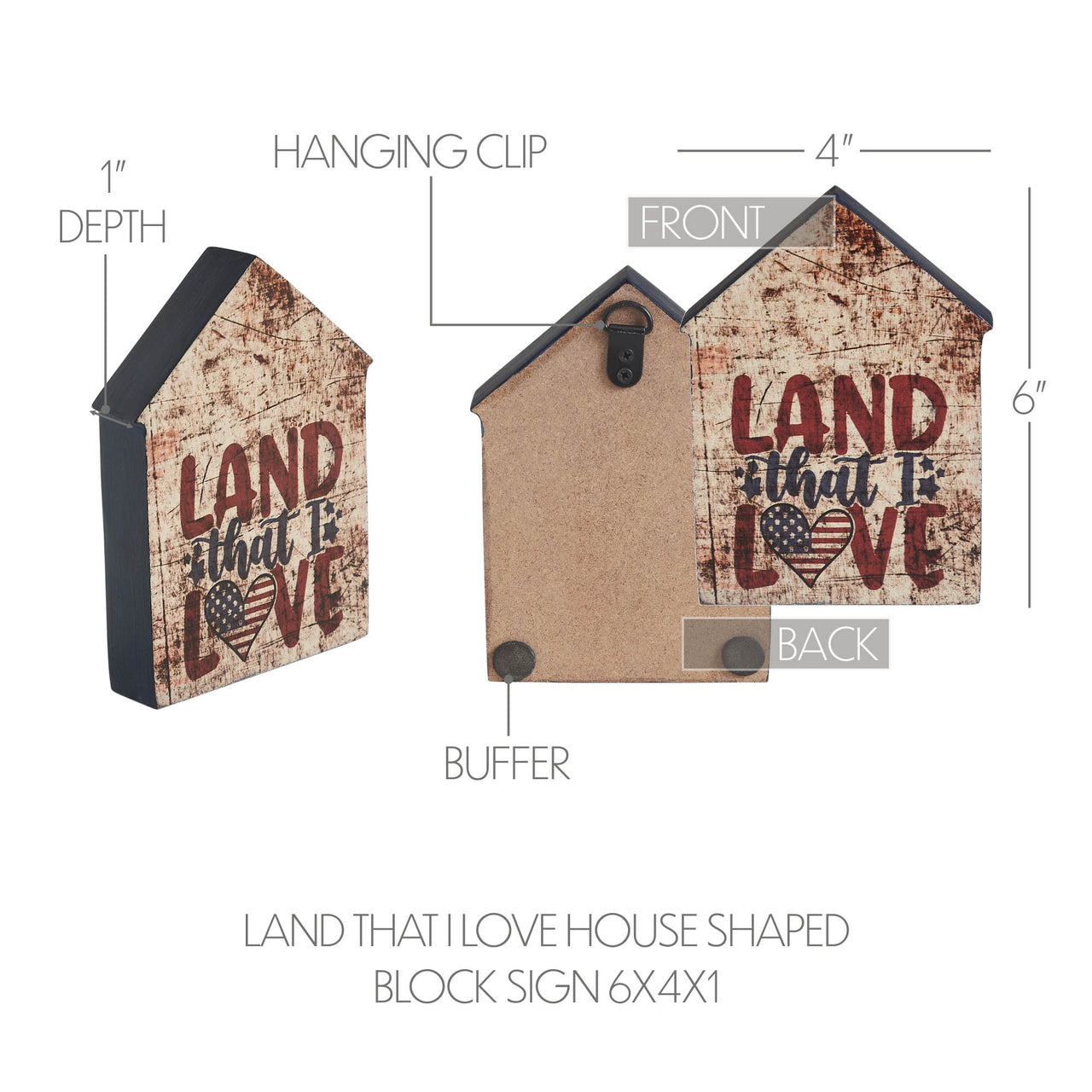 Land That I Love House Shaped Block Sign 6x4x1 VHC Brands