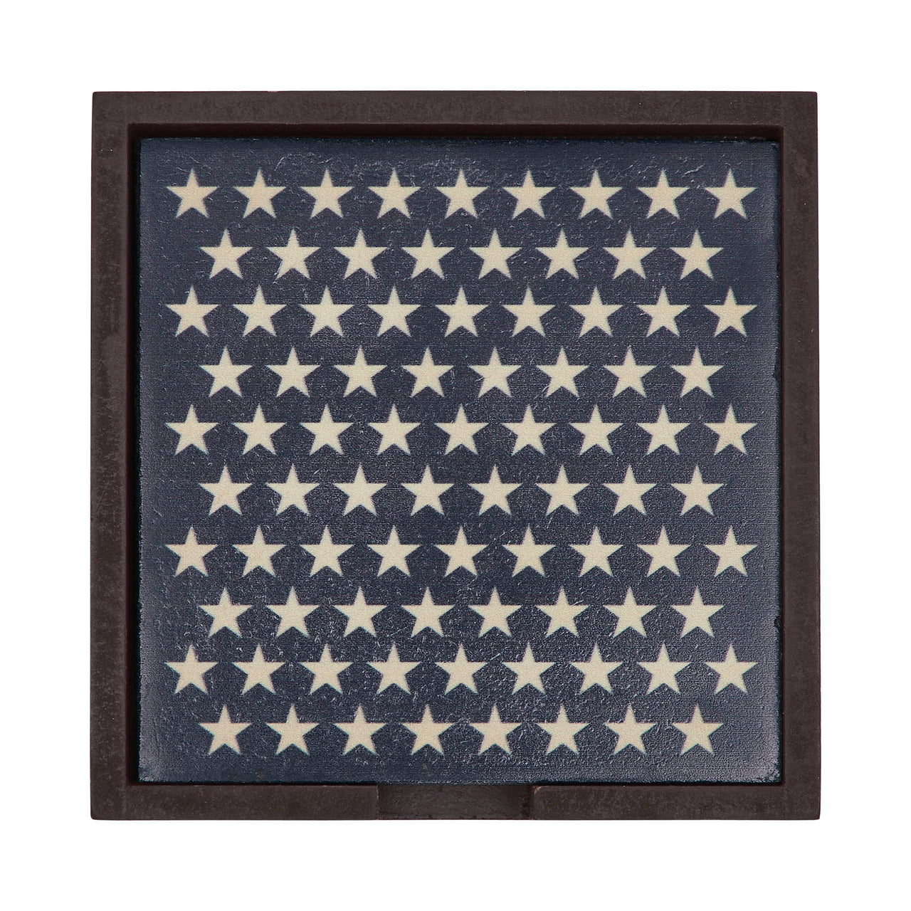 White Stars On Navy MDF Coaster w/ Container Set of 6 4x4 VHC Brands