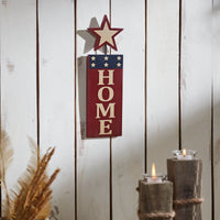 HOME w/ Star In Red Outline MDF Wall Hanging 16x5 VHC Brands
