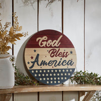 God Bless America Round MDF Wall Hanging 11 Inch Diameter - VHC Brands