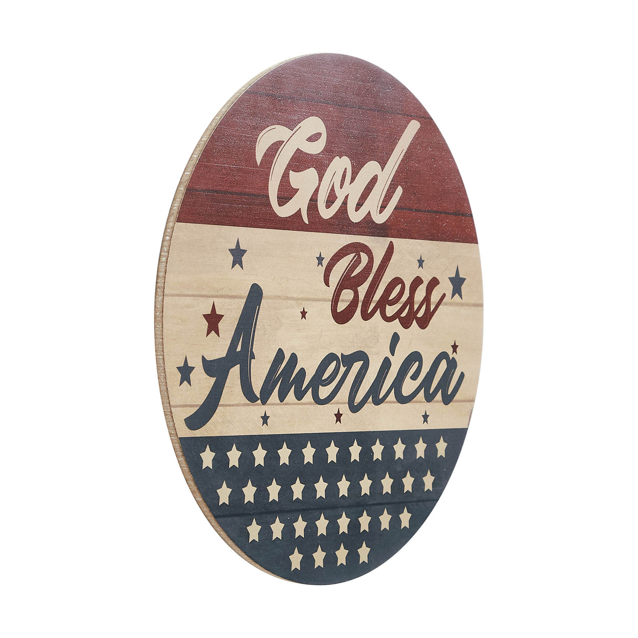 God Bless America Round MDF Wall Hanging 11 Inch Diameter - VHC Brands