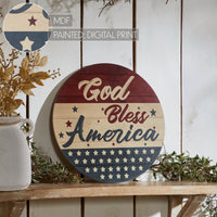 God Bless America Round MDF Wall Hanging 11 Inch Diameter - VHC Brands