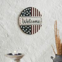 Welcome Stars & Stripes Round Wall Hanging 11 Inch Diameter - VHC Brands