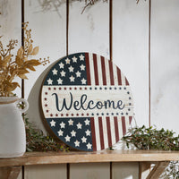 Welcome Stars & Stripes Round Wall Hanging 11 Inch Diameter - VHC Brands