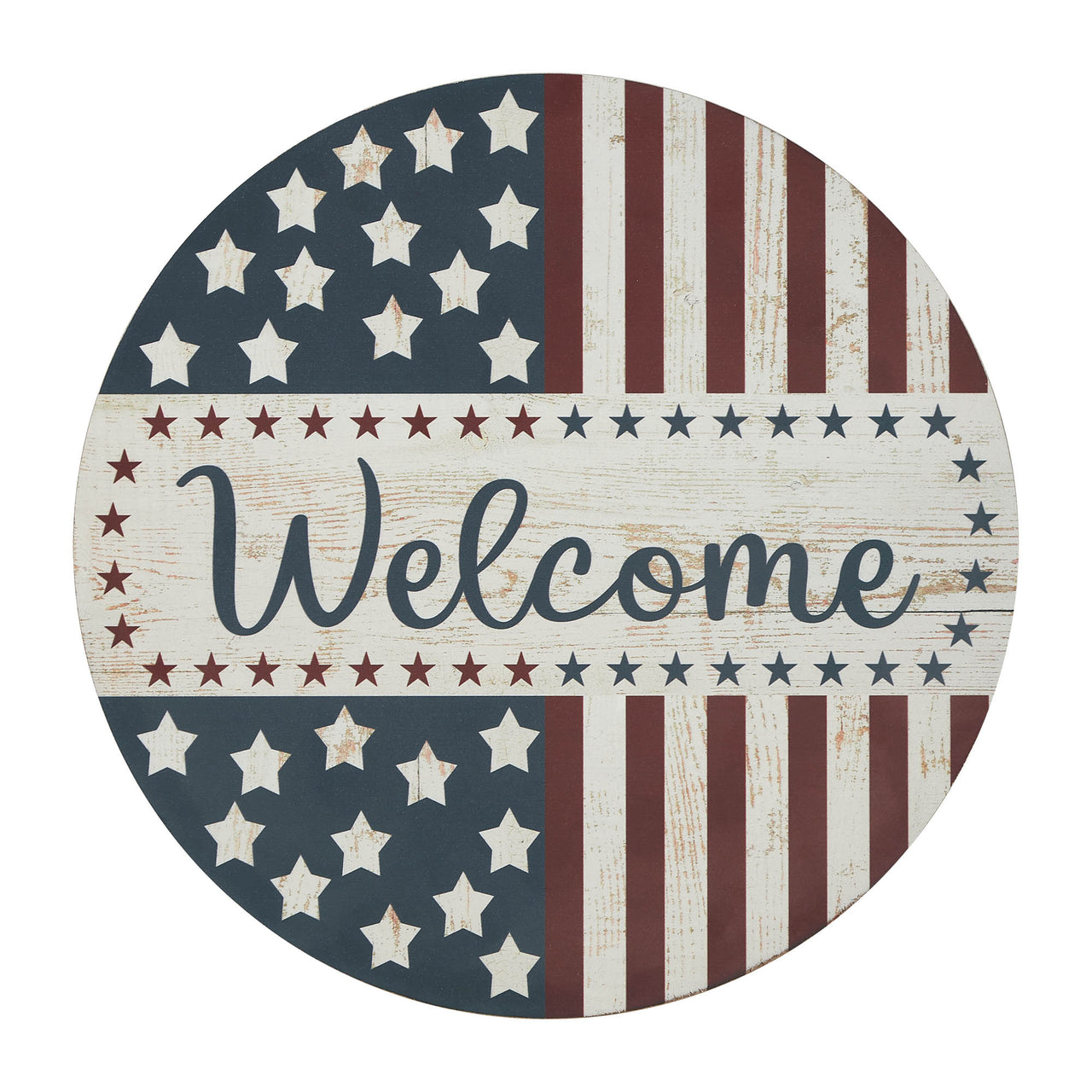 Welcome Stars & Stripes Round Wall Hanging 11 Inch Diameter - VHC Brands