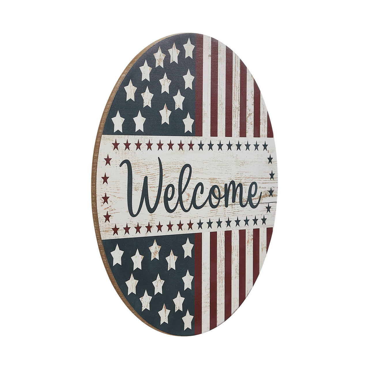 Welcome Stars & Stripes Round Wall Hanging 11 Inch Diameter - VHC Brands