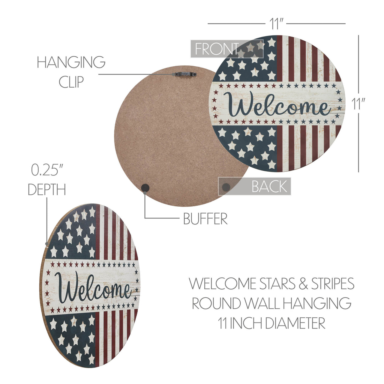 Welcome Stars & Stripes Round Wall Hanging 11 Inch Diameter - VHC Brands