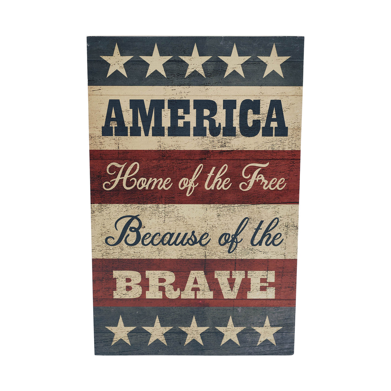 AMERICA Home Of The Free Because Of The Brave w/ Stars & Stripes MDF Wall Sign 16x10 VHC Brands