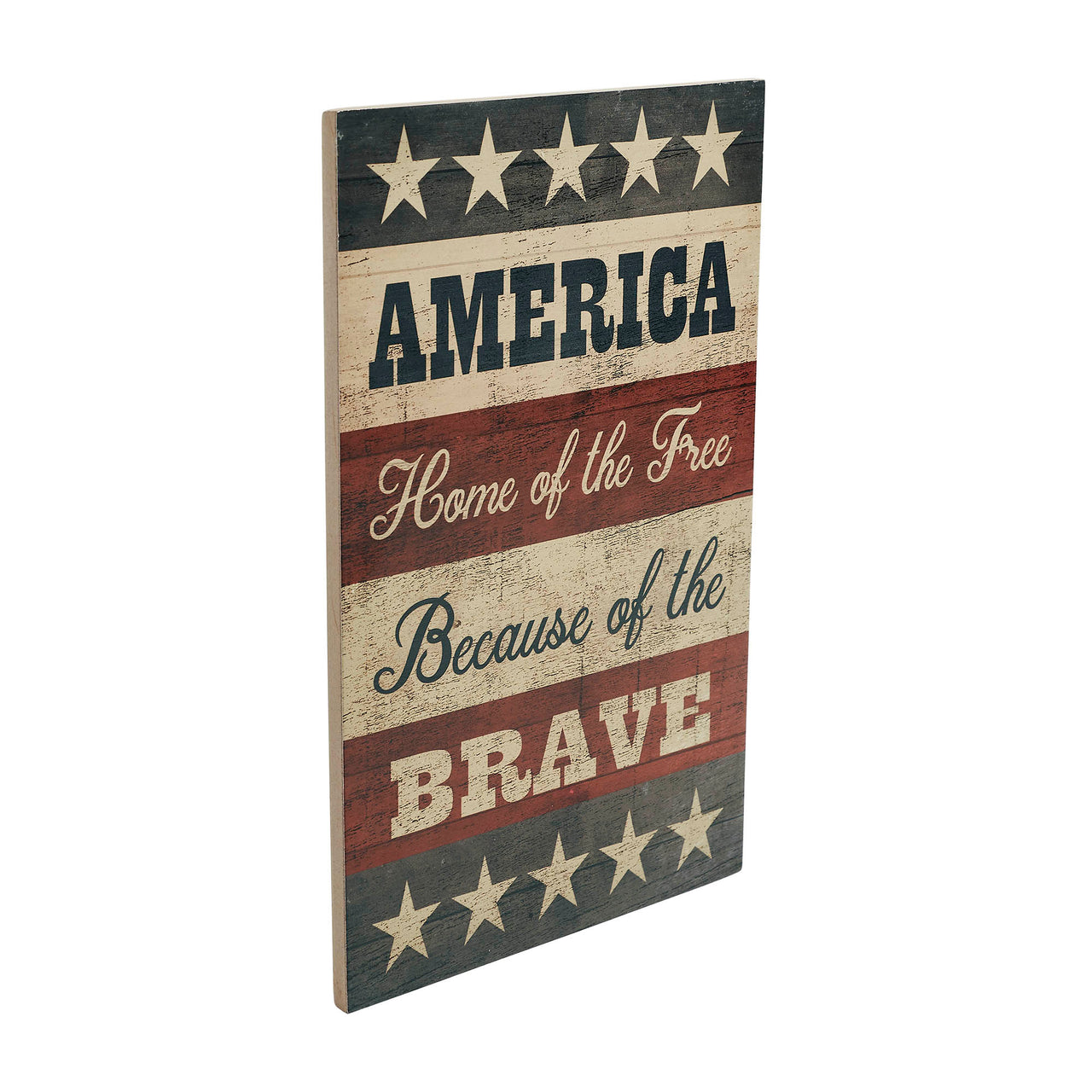 AMERICA Home Of The Free Because Of The Brave w/ Stars & Stripes MDF Wall Sign 16x10 VHC Brands