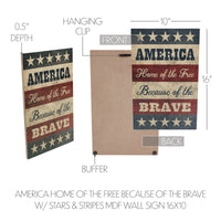 AMERICA Home Of The Free Because Of The Brave w/ Stars & Stripes MDF Wall Sign 16x10 VHC Brands