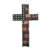American Flag On Distressed Cross MDF Wall Sign 10x6 VHC Brands