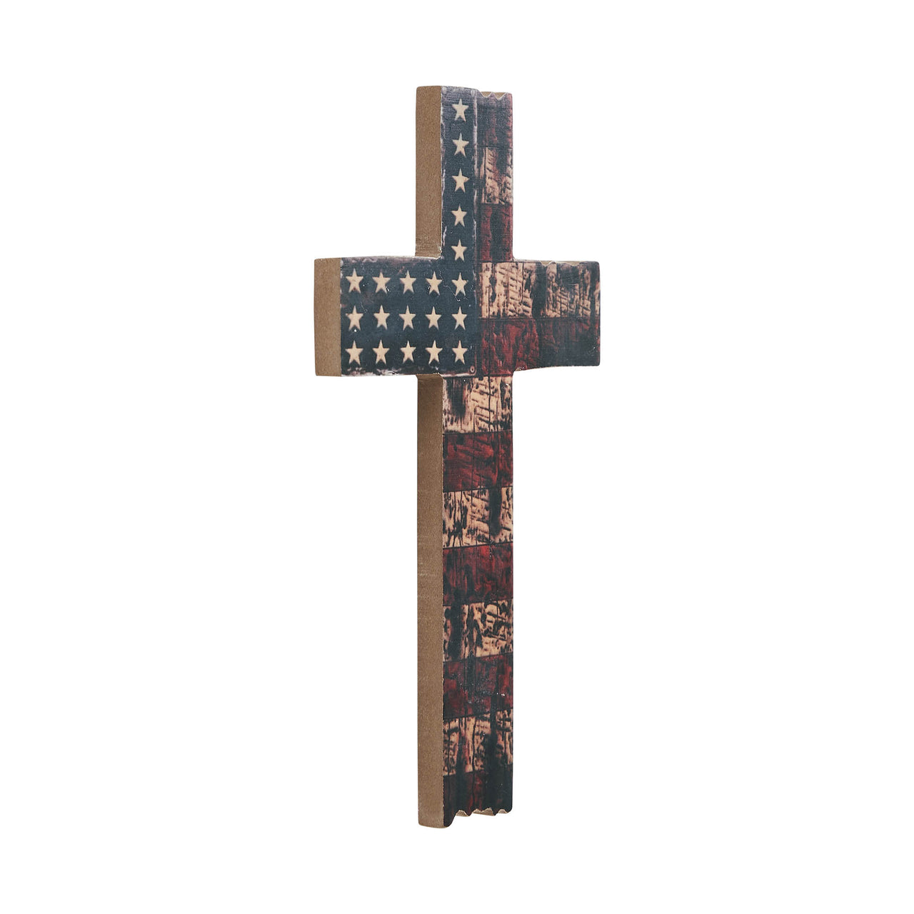 American Flag On Distressed Cross MDF Wall Sign 10x6 VHC Brands