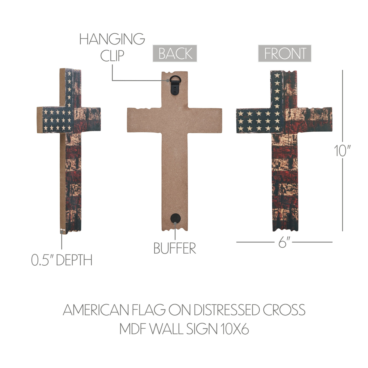 American Flag On Distressed Cross MDF Wall Sign 10x6 VHC Brands