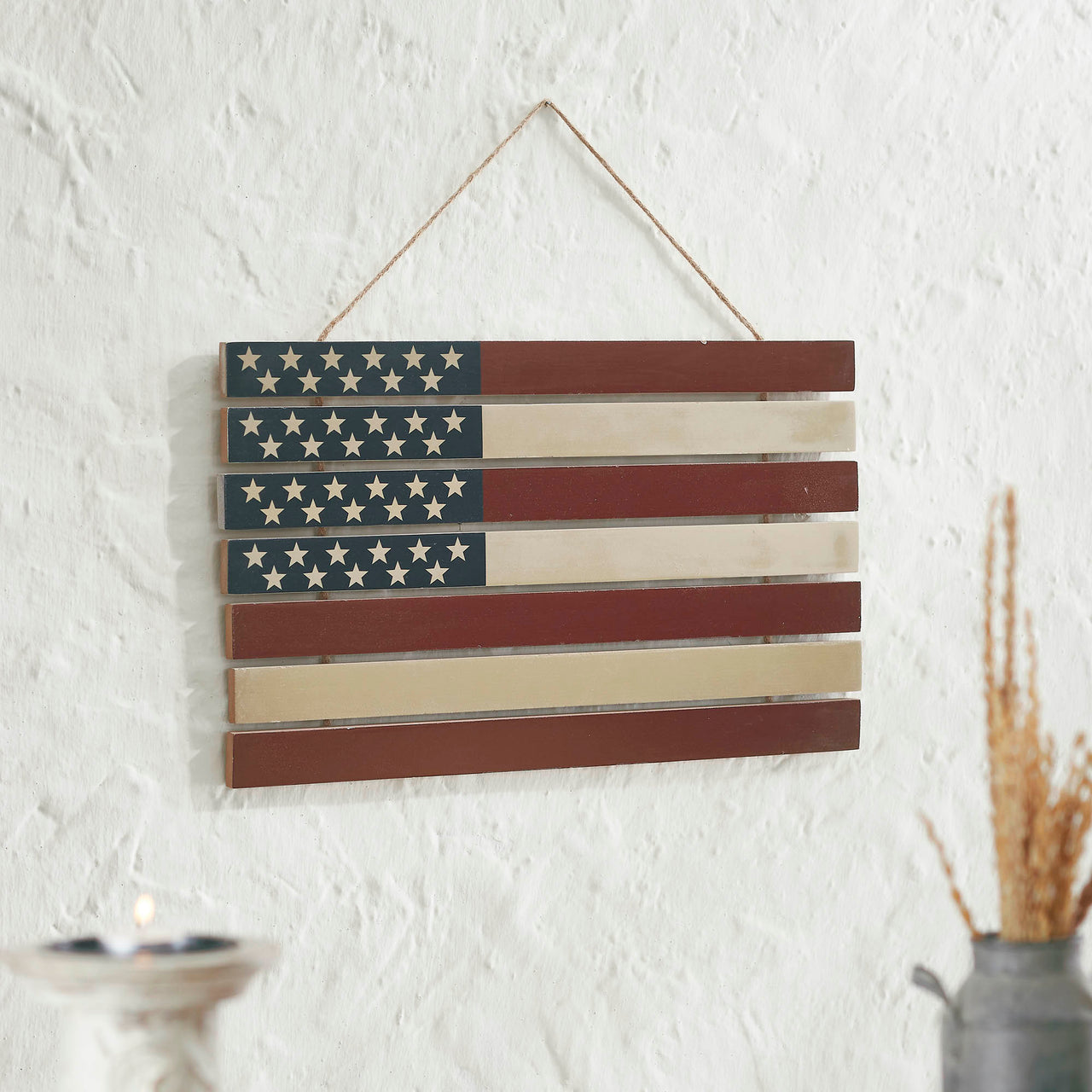 USA Flag Stacked MDF Wall Hanging 12x20 VHC Brands