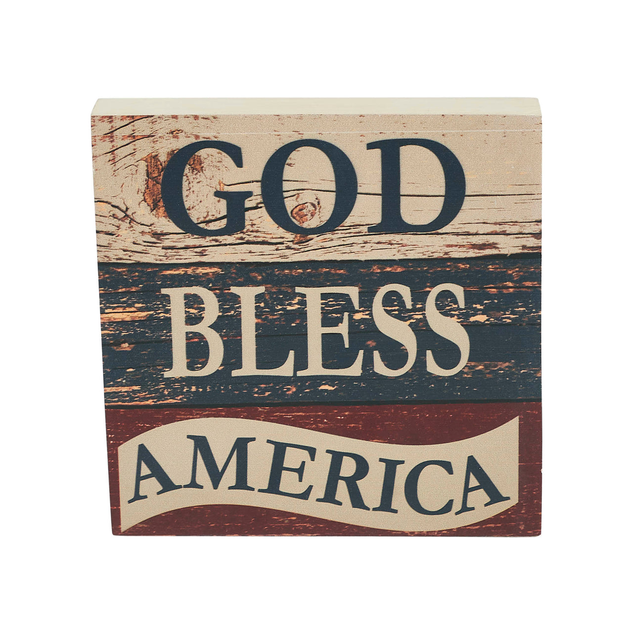 God Bless America White Blue Red MDF Block Sign 6x6x1 VHC Brands