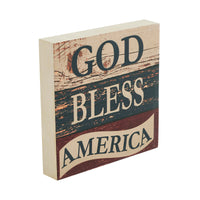 God Bless America White Blue Red MDF Block Sign 6x6x1 VHC Brands