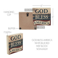 God Bless America White Blue Red MDF Block Sign 6x6x1 VHC Brands