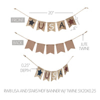 RWB USA And Stars MDF Banner w/ Twine 5x20 VHC Brands