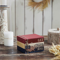 Let Freedom Ring MDF Block Sign w/ American Map Ornament On Twine 4x6x5 - VHC Brands