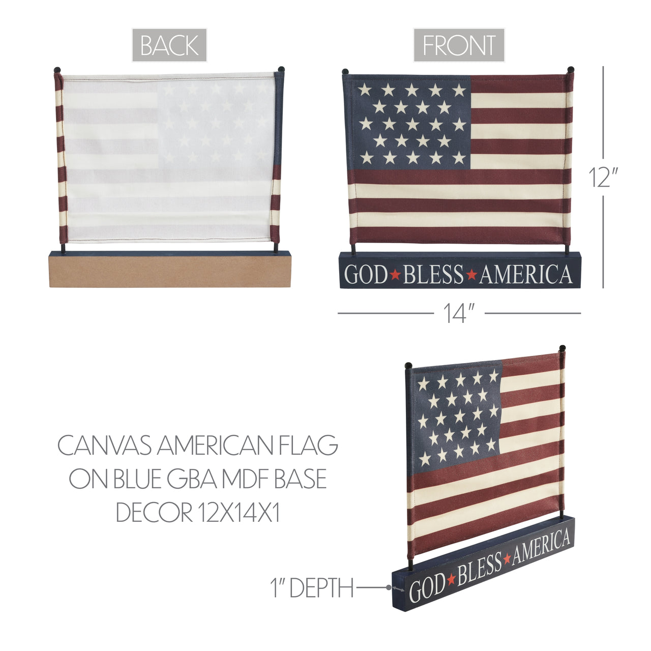 Canvas American Flag on Blue GBA MDF Base Decor 12x14x1 VHC Brands