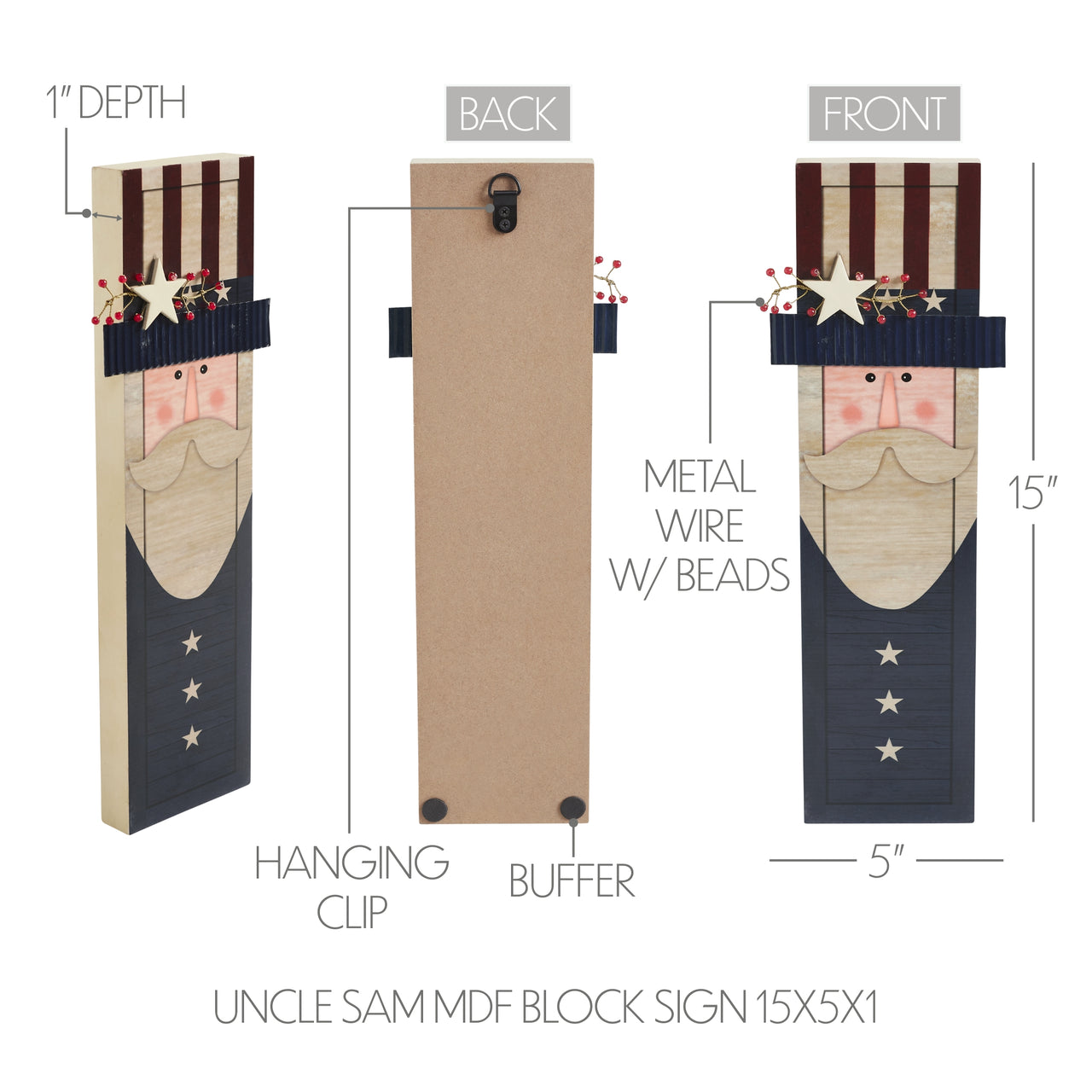Uncle Sam MDF Block Sign 15x5x1 VHC Brands