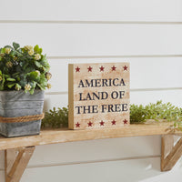 My Country America Land Of The Free w/ Red Stars MDF Block Sign 6x6x1 VHC Brands