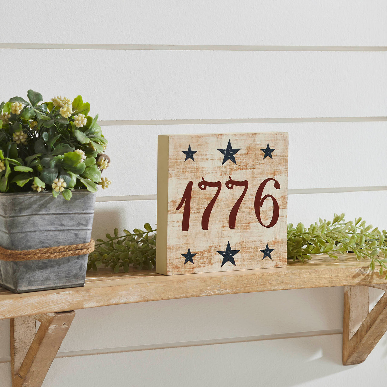 My Country 1776 w/ Blue Stars MDF Block Sign 6x6x1 VHC Brands