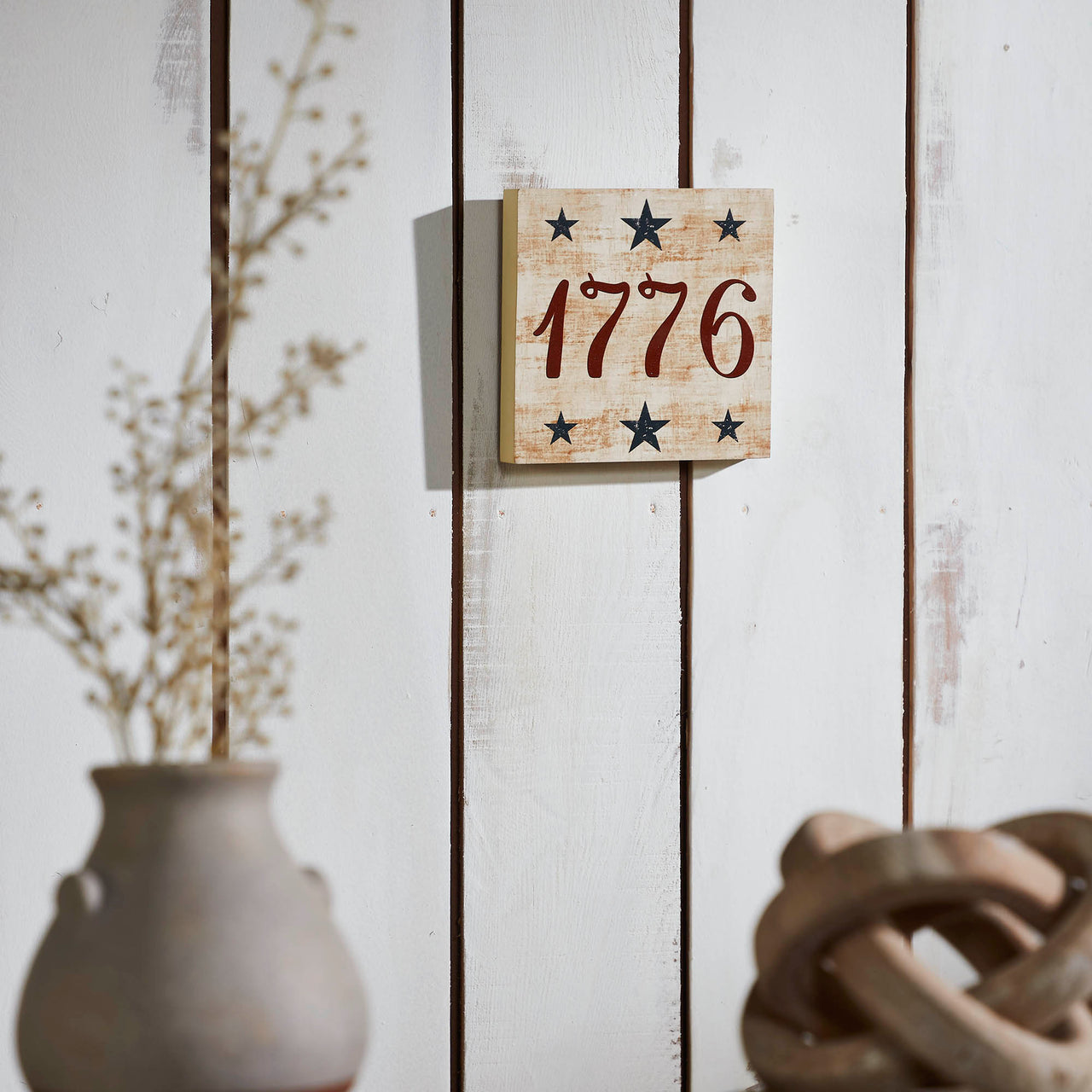 My Country 1776 w/ Blue Stars MDF Block Sign 6x6x1 VHC Brands