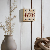 My Country 1776 w/ Blue Stars MDF Block Sign 6x6x1 VHC Brands