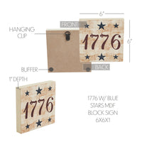 My Country 1776 w/ Blue Stars MDF Block Sign 6x6x1 VHC Brands