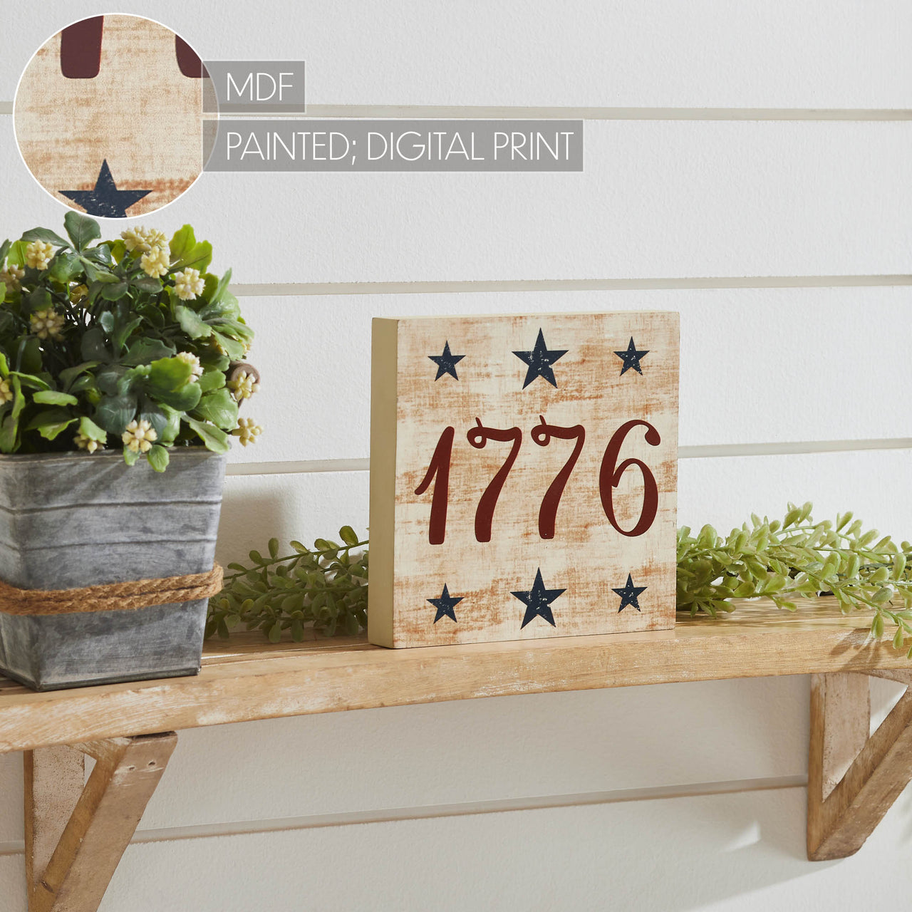 My Country 1776 w/ Blue Stars MDF Block Sign 6x6x1 VHC Brands