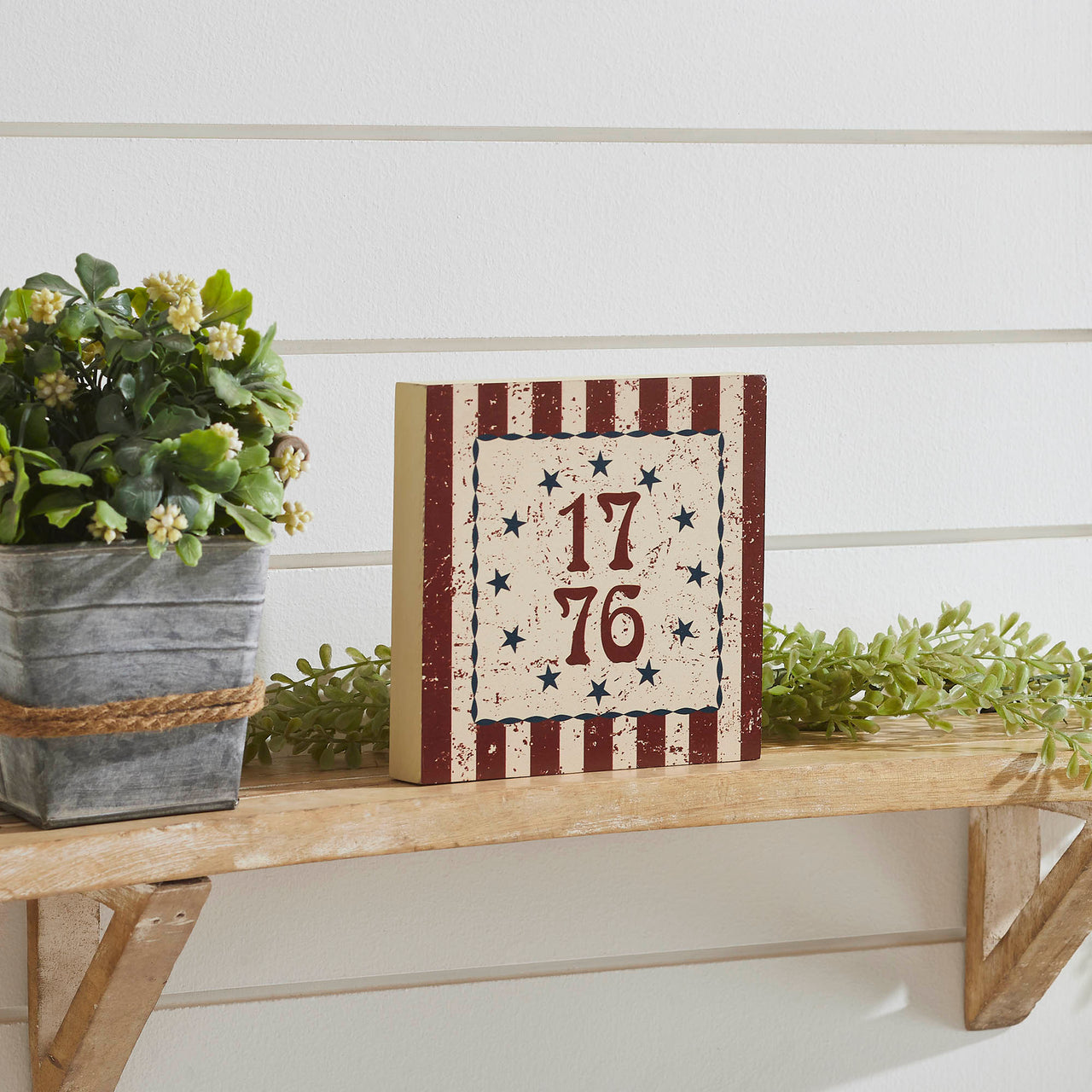 My Country 1776 w/ Blue Stars & Stripes MDF Block Sign 6x6x1 VHC Brands