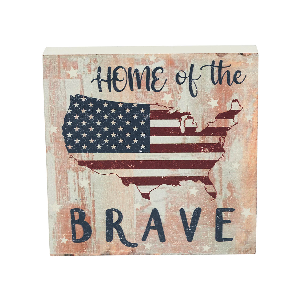 My Country Home Of The Brave American Flag On Map MDF Block Sign 6x6x1 VHC Brands