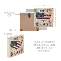 My Country Home Of The Brave American Flag On Map MDF Block Sign 6x6x1 VHC Brands