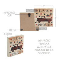 My Country USA Proud Red Truck w/ Red & Blue Stars MDF Block Sign 6x6x1 VHC Brands