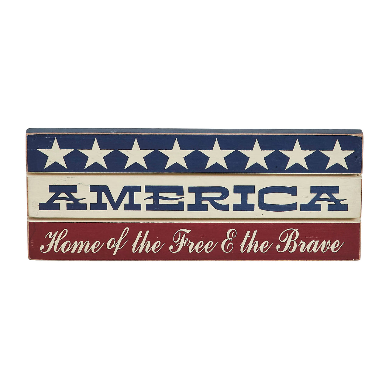 AMERICA Home Of The Free And The Brave w/ White Stars On Blue Stripe MDF Sign 3.5x9 - VHC Brands