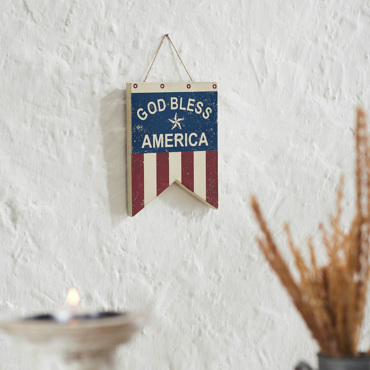 God Bless America Dovetail Flag MDF Wall Hanging 8x6 VHC Brands