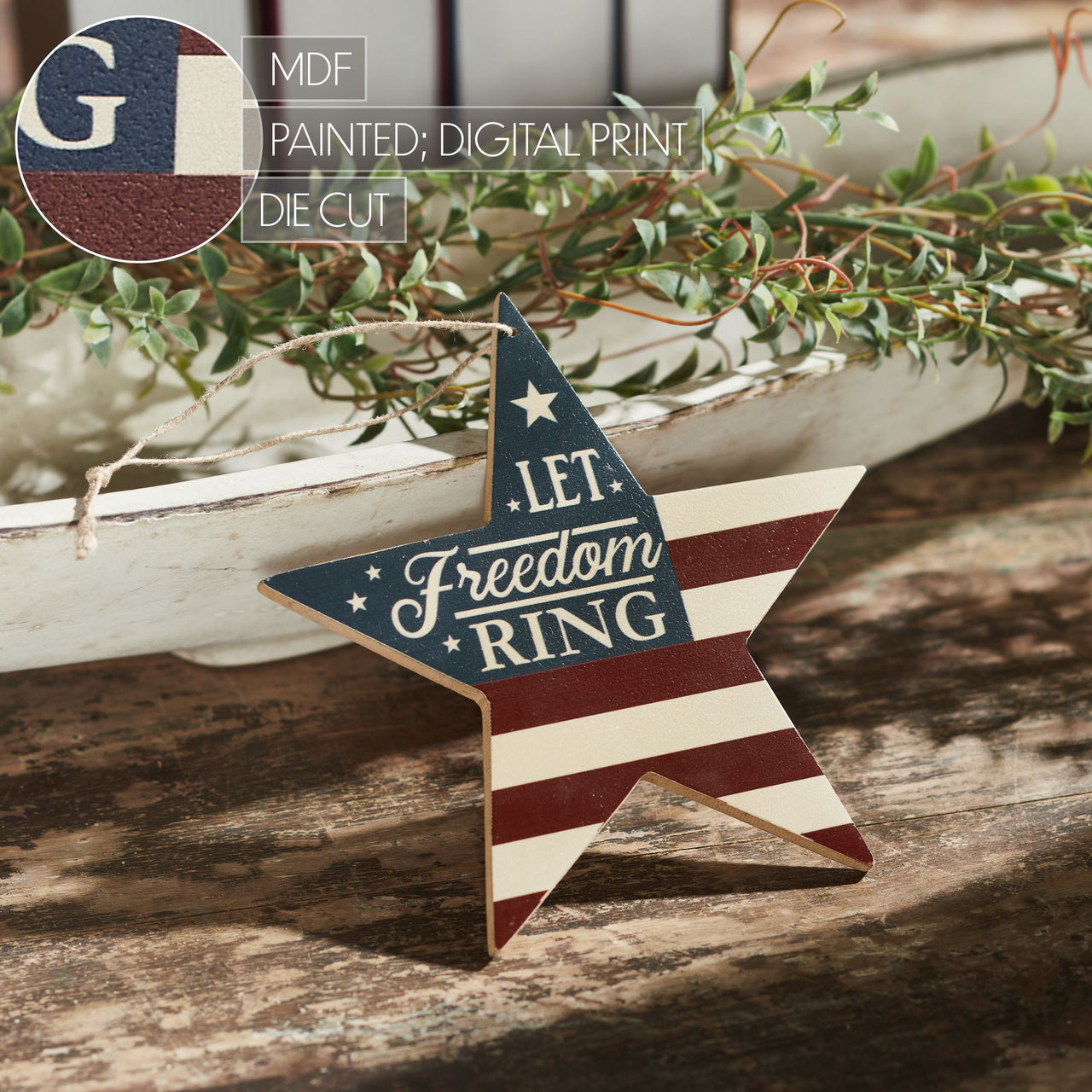 My Country Let Freedom Ring MDF Star Ornament 6x6x0.25 VHC Brands
