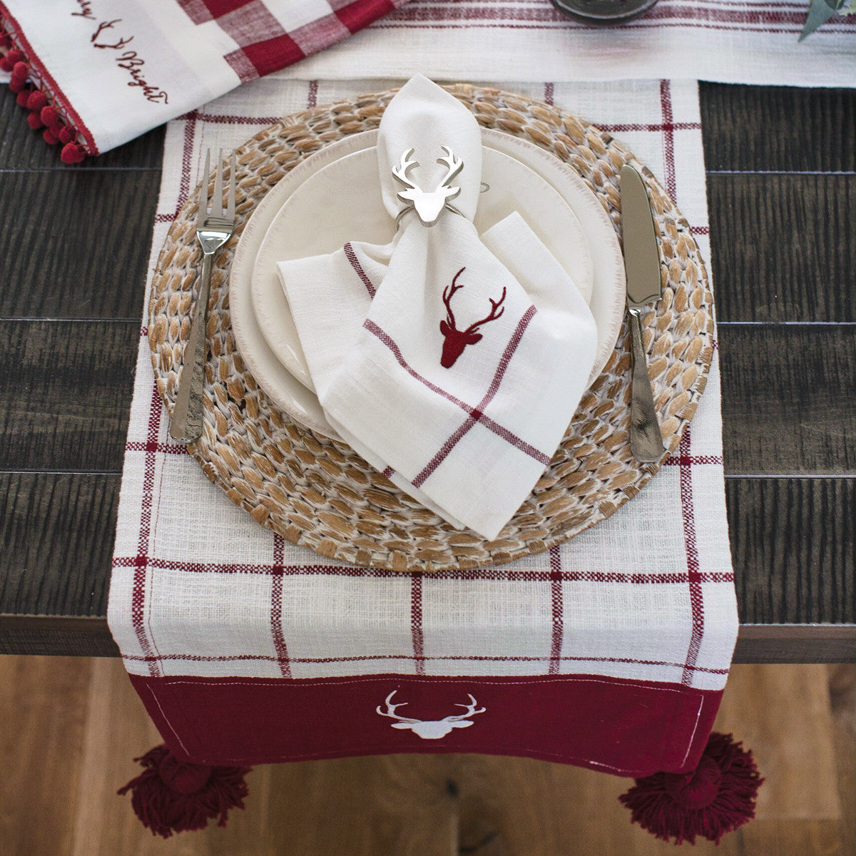 Eva & Co Christmas Cheer Runner 72"L- Reindeer Set of 2 Park Designs - The Fox Decor