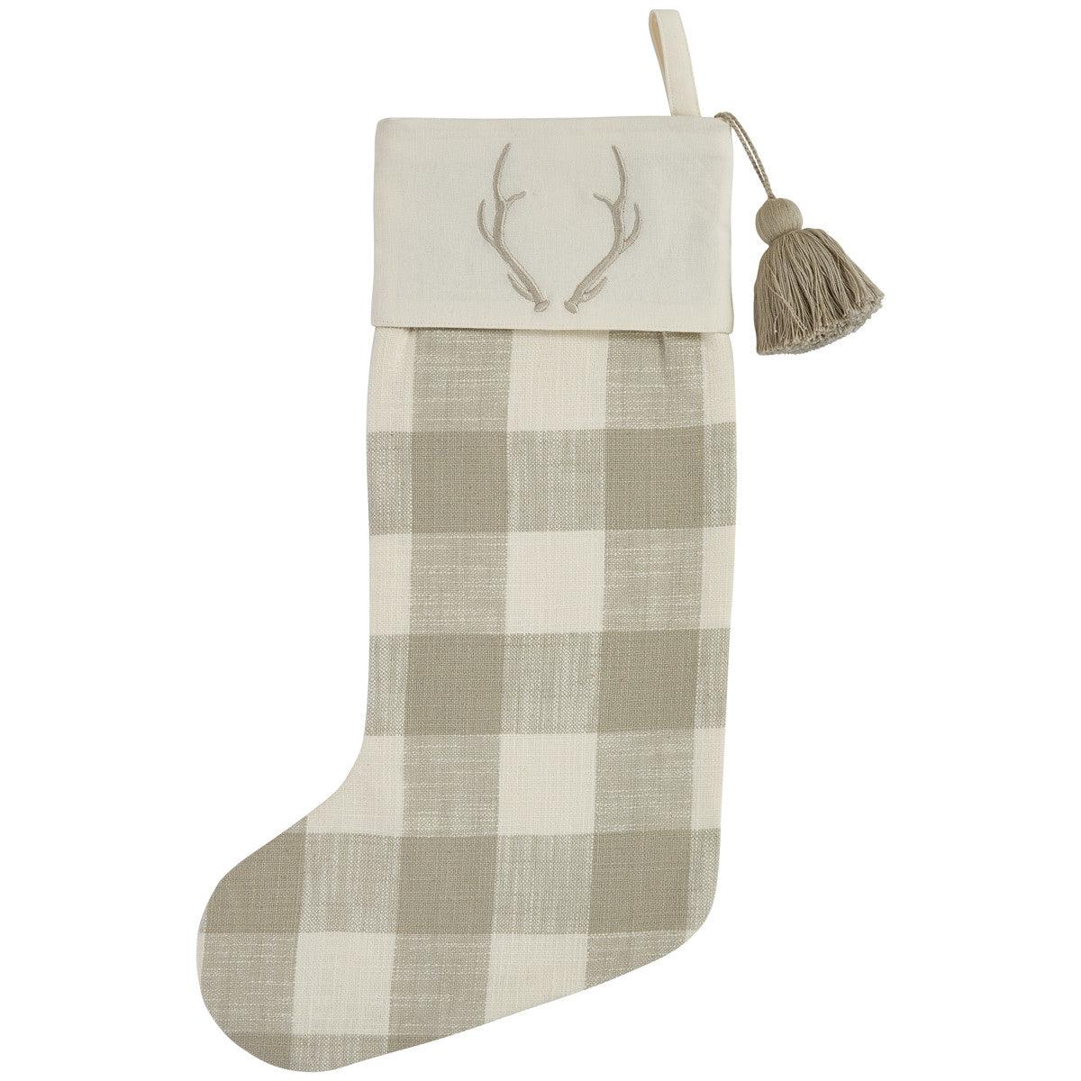 Signature Antler Christmas Stocking - Check Set of 2 Park Designs - The Fox Decor