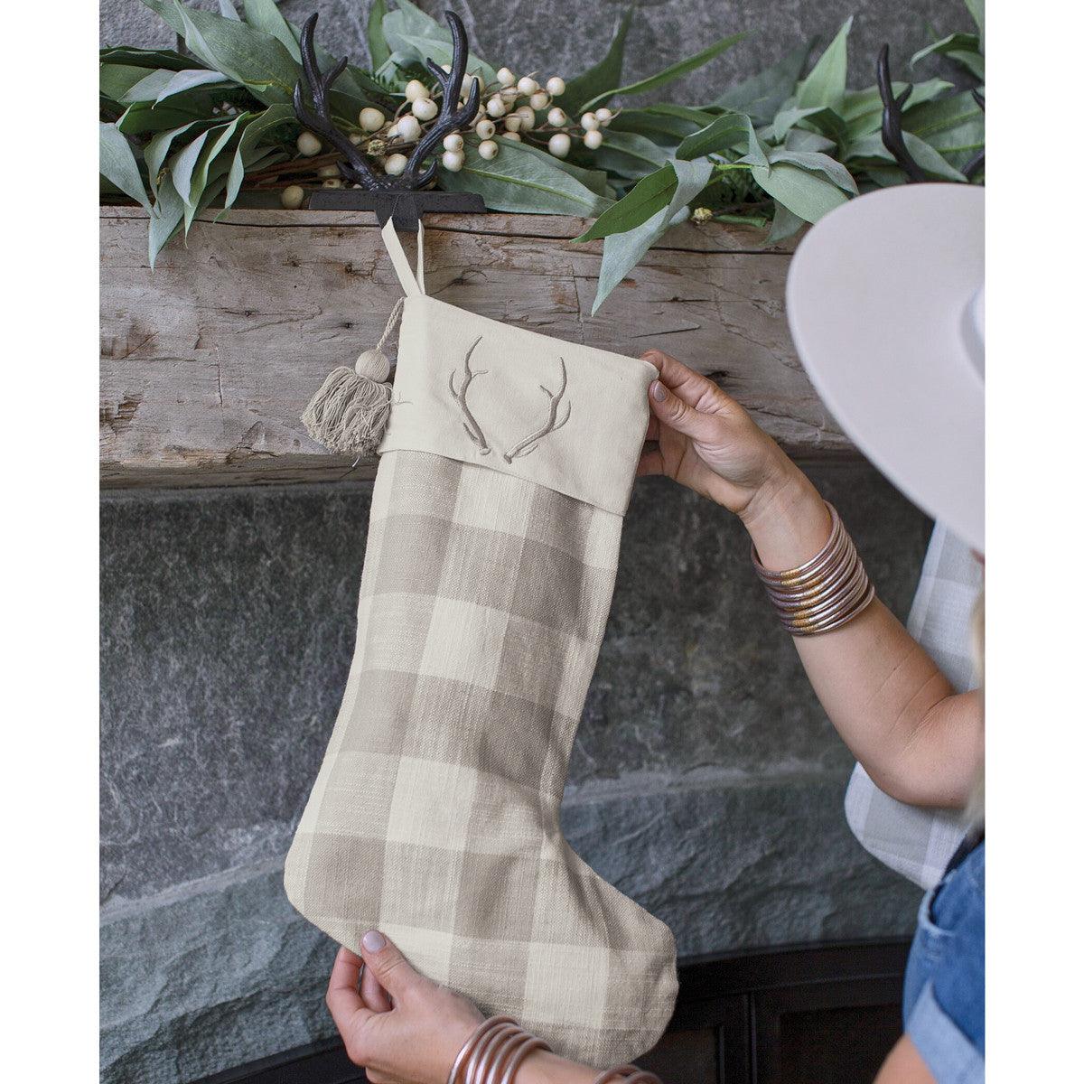 Signature Antler Christmas Stocking - Check Set of 2 Park Designs - The Fox Decor