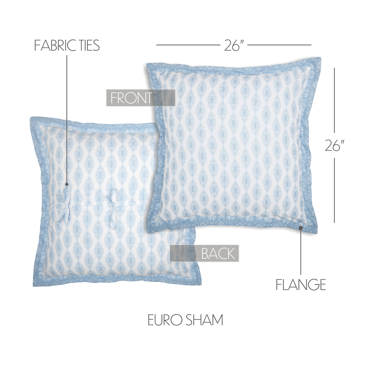 Avani Blue Fabric Euro Sham 26x26 VHC Brands
