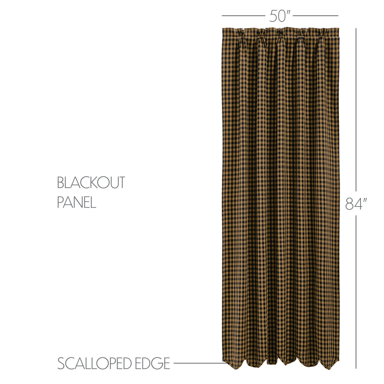 Black Check Blackout Panel Scalloped 84x50 VHC Brands